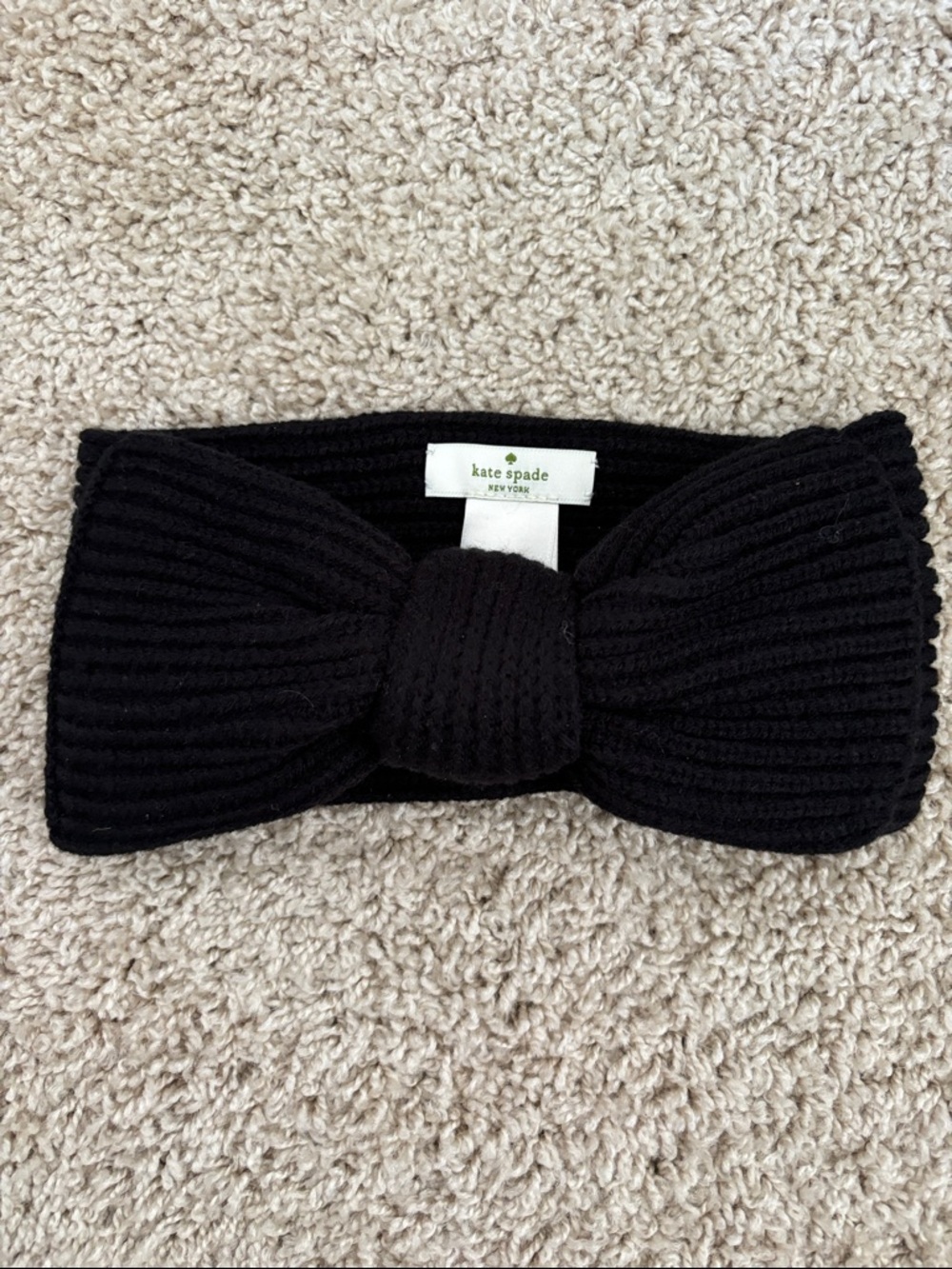 Kate Spade Black Ribbed Knit Warm Bow Headband for winter
